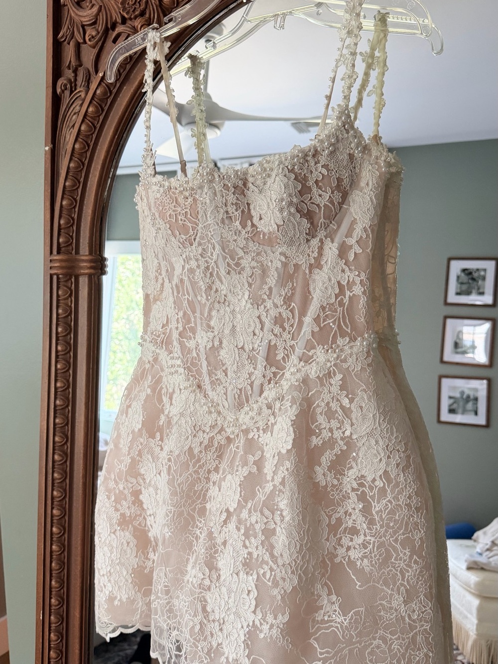 LARA White Lace Sheer Corset Mini Dress with Floral Applique - Picture 5 of 9